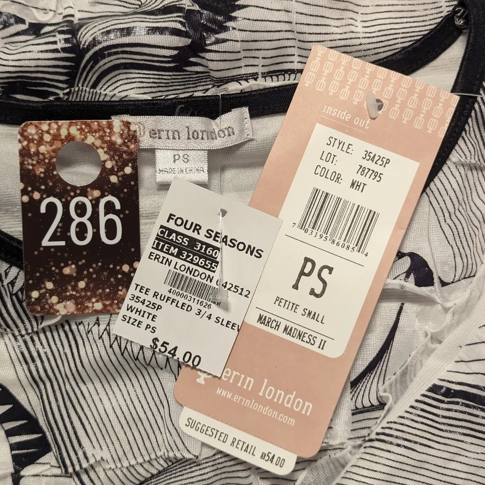 Erin London Black and White Ruffled Tee - Picture 4 of 5